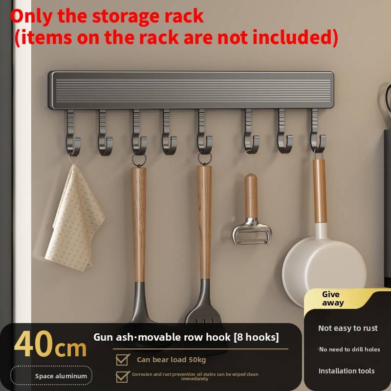 Kitchen Wall Hook Rack With Space Aluminum Material For Kitchen Organization And Utensil Storage