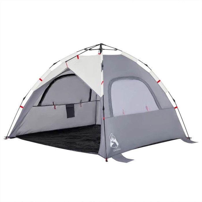 VidaXL Tente de plage 3 personnes gris libération rapide imperméable, tente, tente de jardin, abri d'extérieur, tente de 4005316