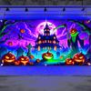 1 Halloween Banner - Ghost House, Pumpkin Lantern and Tombstone Design, Polyester Garage Door Decoration