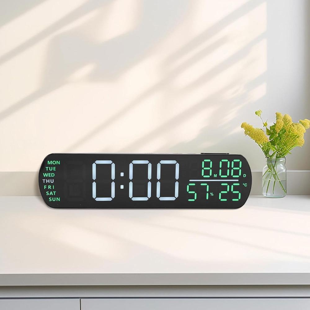 Black Shell Green Digital Alarm Clock 26.5x3.5x7cm Table Clock Compact LED Desk Clock  For Bedroom