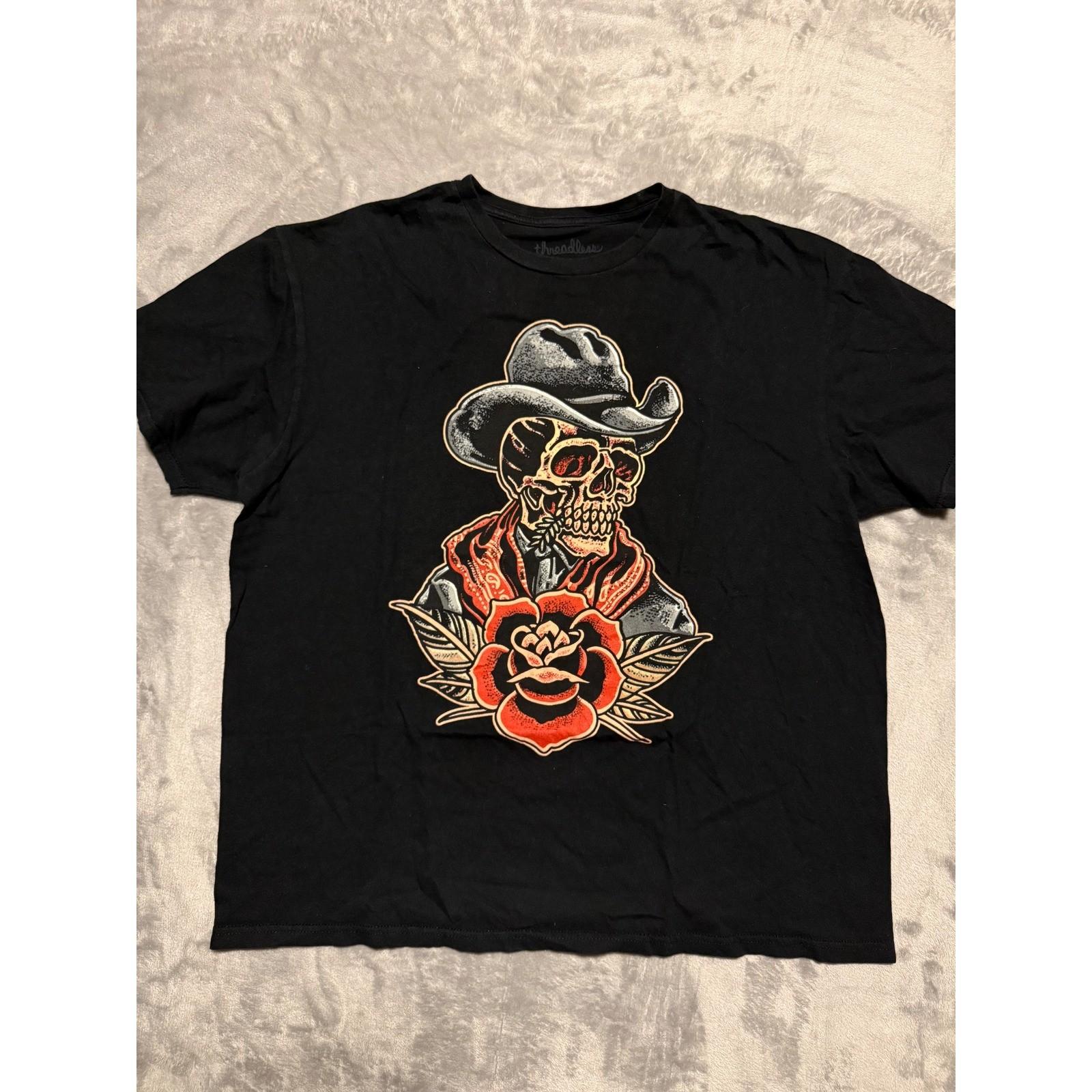 Threadless Terpene Tom Skeleton Cowboy Rose Graphic T-Shirt Mens XL Black Cotton S разноцветный