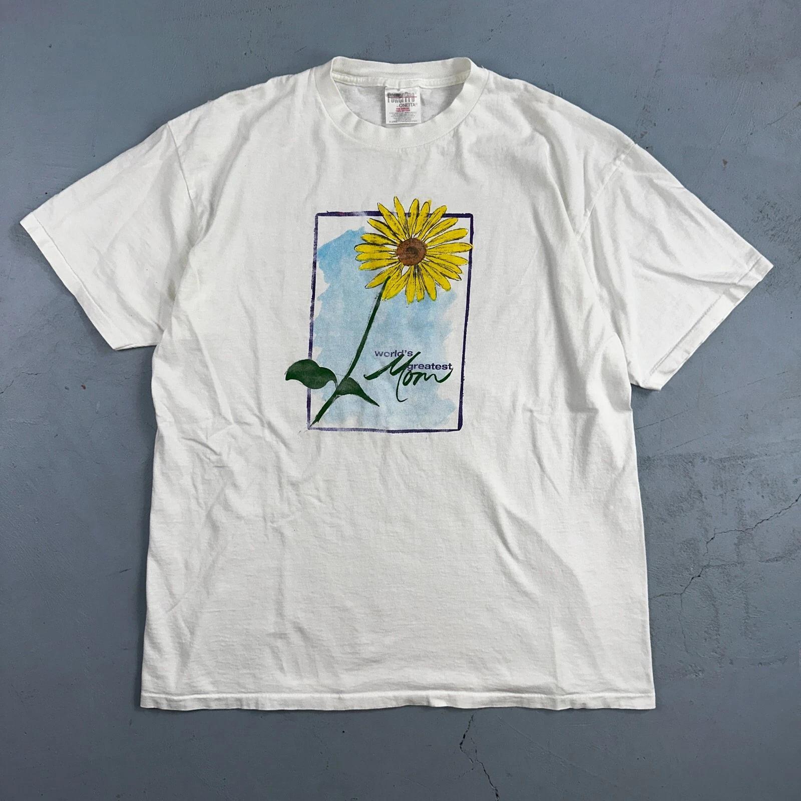 Oneita Worlds Greatest Mom VTG T Shirt WGM 90s Single Stitch Sunflower Cute 3XL
