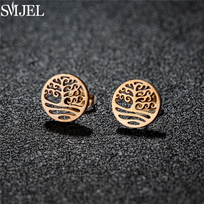 Vintage Tree of Life Stainless Steel Earrings for Women Fashion Norse Mythology Yggdrasil Jewelry World Peace Ear Studs Gift