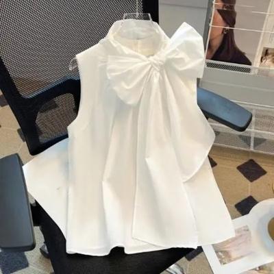 Blouse Blanche Femme Blouses Femme Mode Nœud Sans Manches Ample Chemises Mode Douce Été Blouses