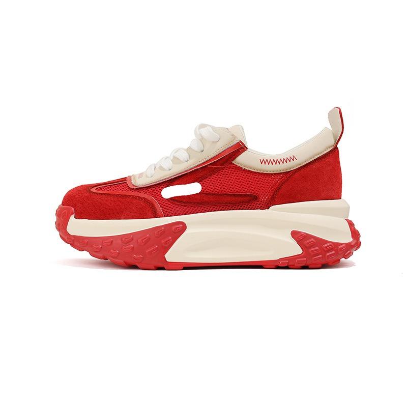 Leather dad shoes shoes women's summer new thick-soled inner height increase mesh breathable thin casual sports shoes women