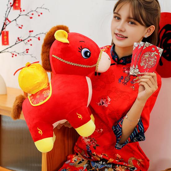 Horse Doll with Fukubukuro Decor Good Luck in Year of The Horse Chinese Style PP Cotton Filling Zodiac Pony Figurine