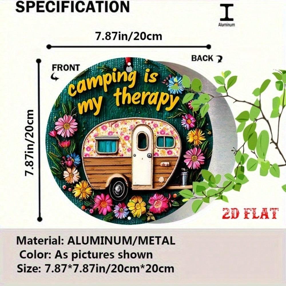 1pc Retro Camper Metal Sign Camping Is My Relaxation Round Wall Art Floral Design Vintage Aluminum Poster Home Living Room Bedroom