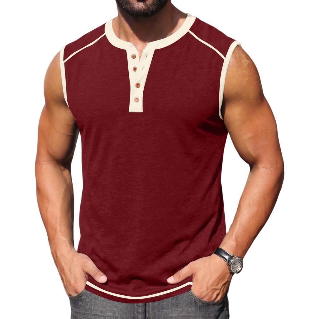 Men Sleeveless Henley Shirt Casual Athletic Tank Top Button Front Muscle Fit Summer Workout Shirt for Outdoor Sports