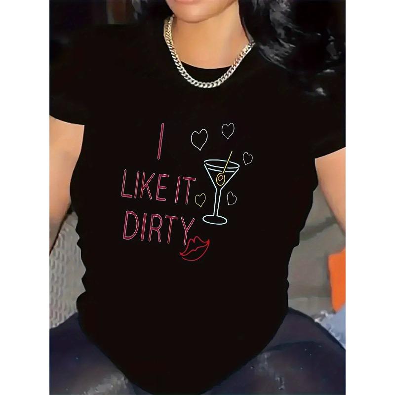 

Women s Graphic Print Tee Casual Short Sleeve Crew Neck Everyday Wear Top S чёрный
