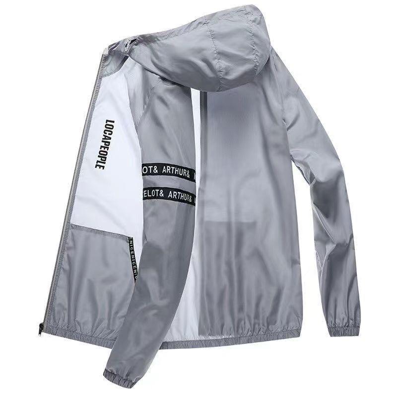Men s Lightweight Hooded Windbreaker Jacket Quick Dry Packable Outerwear M серый
