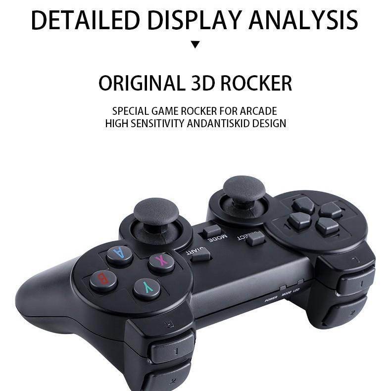 HD Wireless Handheld Game Console M8 with Two-Player HDMI Stick and PS1 Arcade Joystick.