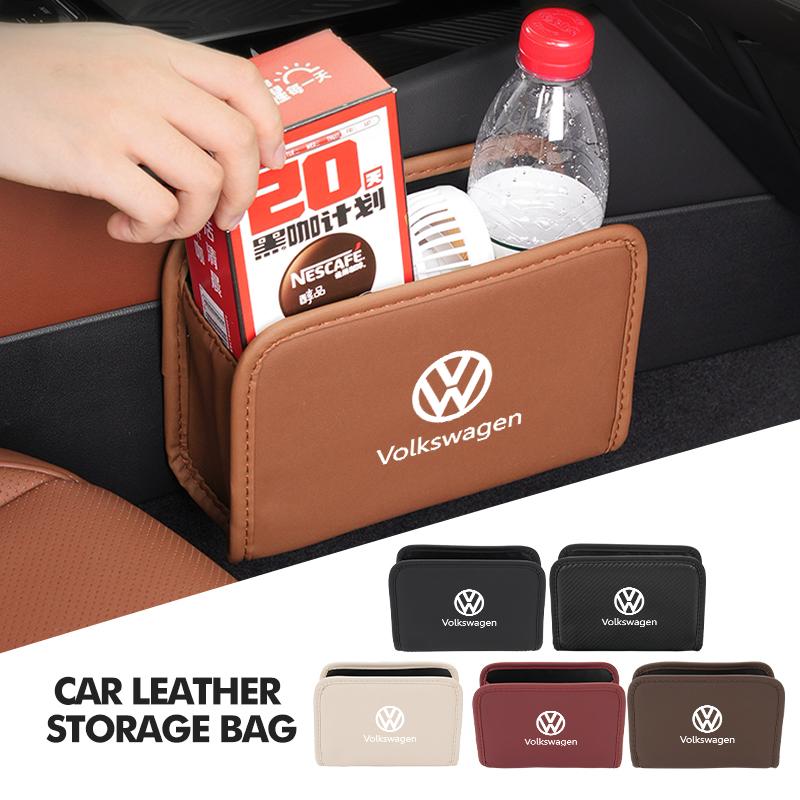 Valve Stems Caps Car Leather Bag Portable Auto Storage Organizer Trash Bin For Volkswagen VW Golf 4 5 6 7 Polo Jetta Sagitar Mag zd5