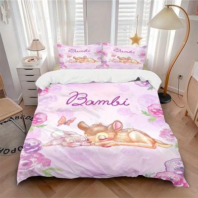 3er Set Bettwäsche mit Bambi & Thumper Muster (1 Kissenbezug + 2 Kissenbezüge, ohne Füllung) S004