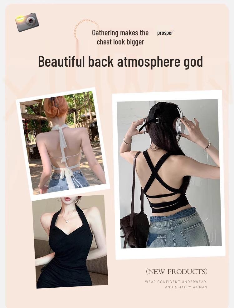 Halterneck Push-Up Seamless U-Shape Bra for Small Chest - Women's Low Back Camisole