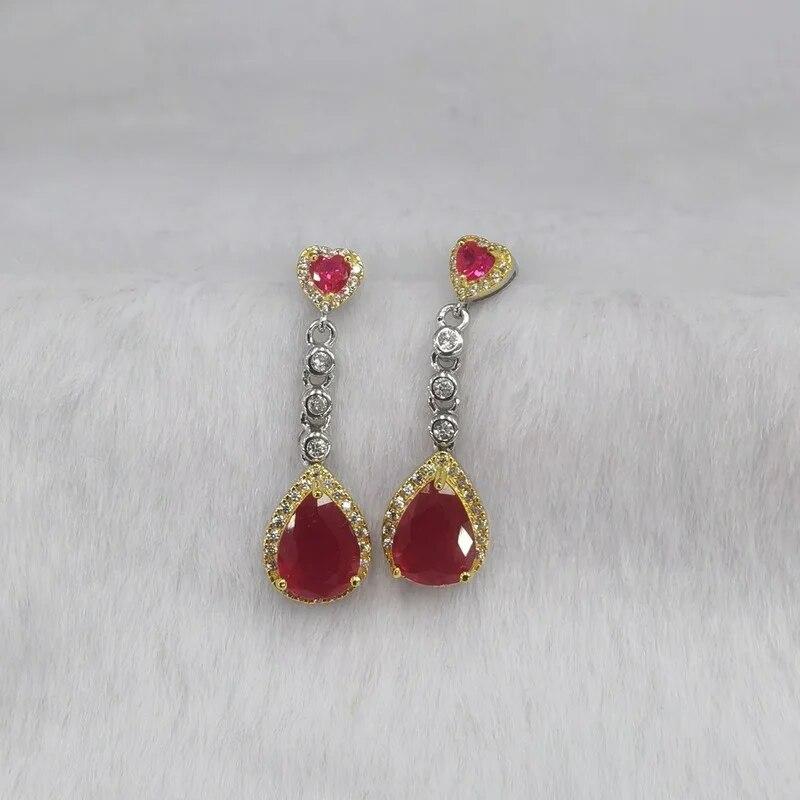 SACE GEMS Earring for Women 925 Sterling Silver 6*8MM Natural Ruby Stud Earrings Wedding Party Fine Jewelry Eardrop Gifts