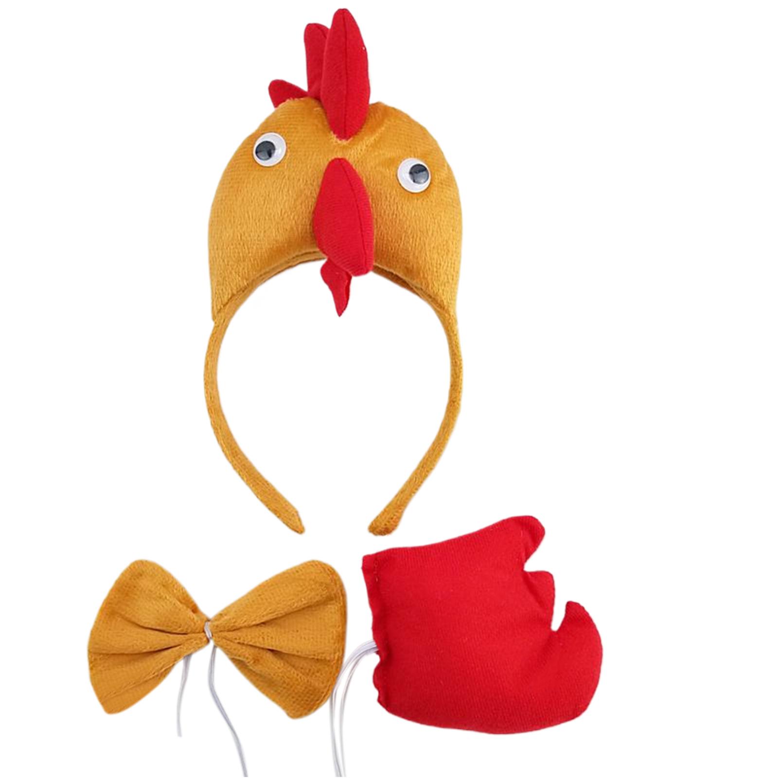 3PCS Halloween Rooster Cosplay Costume Including Rooster Headbands Tail Bowtie, Chicken Dress Up Costume for Kid B