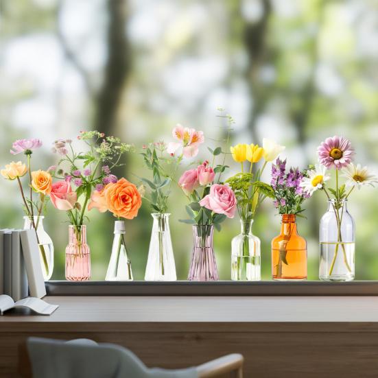 Flower Vase Window Cling Removable Waterproof PVC Floral Plants Container Static Glass Sticker Home Living Room Bedroom Decoration Decal