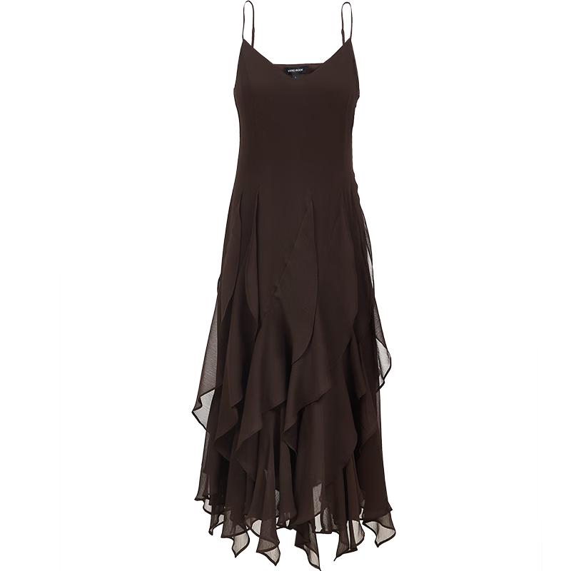 VEROMODA 2026 Summer Adjustable Strap Ruffle Hem Midi Dress S темно-коричневого