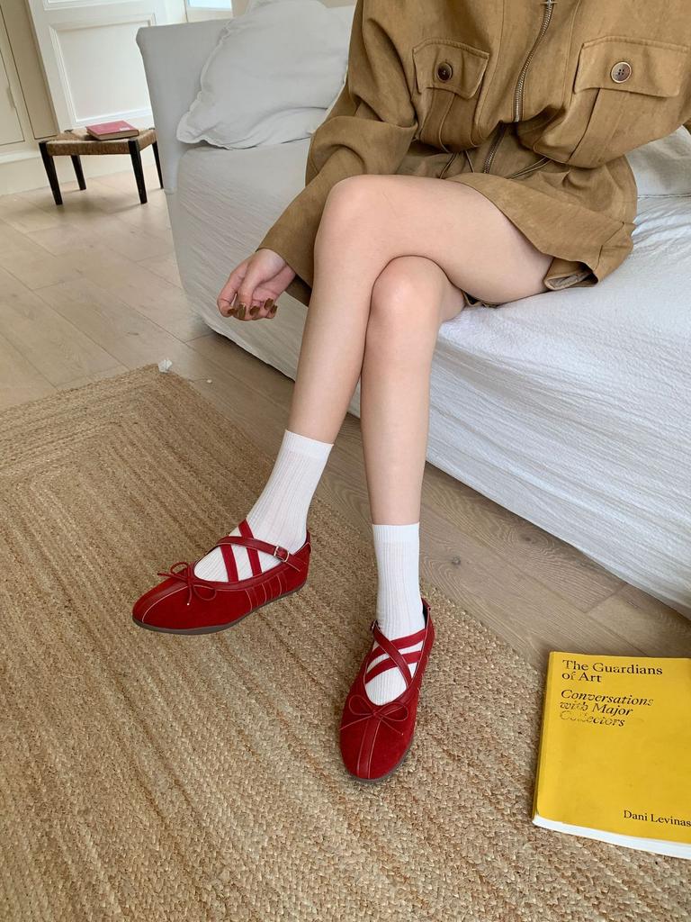 IPPEUM Red Mary Janes For Women 2025 New Ballerina Flat PU Leather Round Toe Ballet Flats Shoes Black