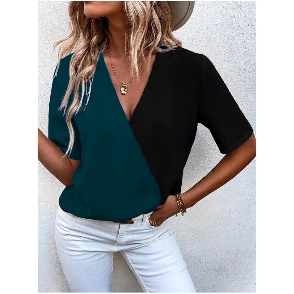 Women's T-shirt Simple Fashion V-neck Short Sleeve Stripe Print T Shirt For Ladies Harajuku Loose Clothing Female Pullover Tops