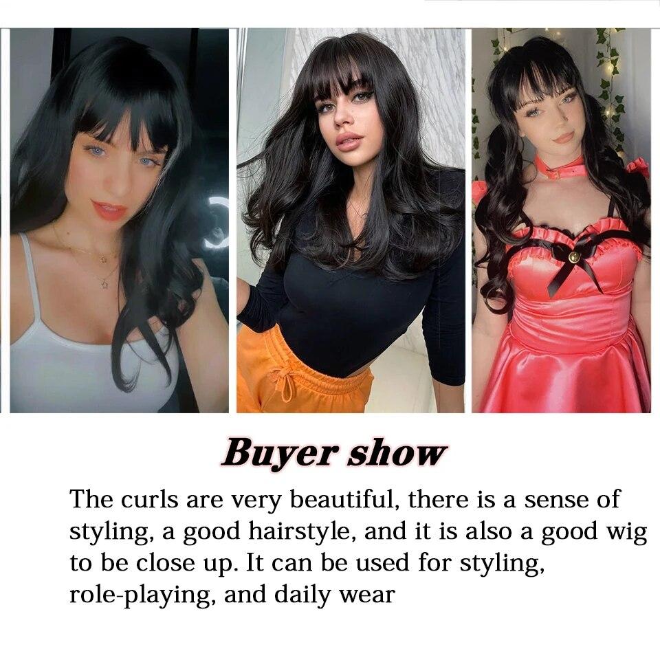Dlouhá kudrnatá syntetická paruka se středovou ofinou tmavě hnědá paruka z přírodních kudrnatých vlasů ženská Cosplay paruka paruka z tepelně odolných vláken