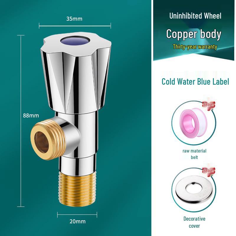 Universal 4-Point All-Copper Angle Valve for Hot/Cold Water, Stainless Steel Household Water Heater/Toilet Switch