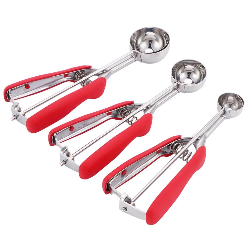 3pcs set Red/Black Cookie Scoop Set Stainless Steel Stainless Steel Scoop  Food Preparation