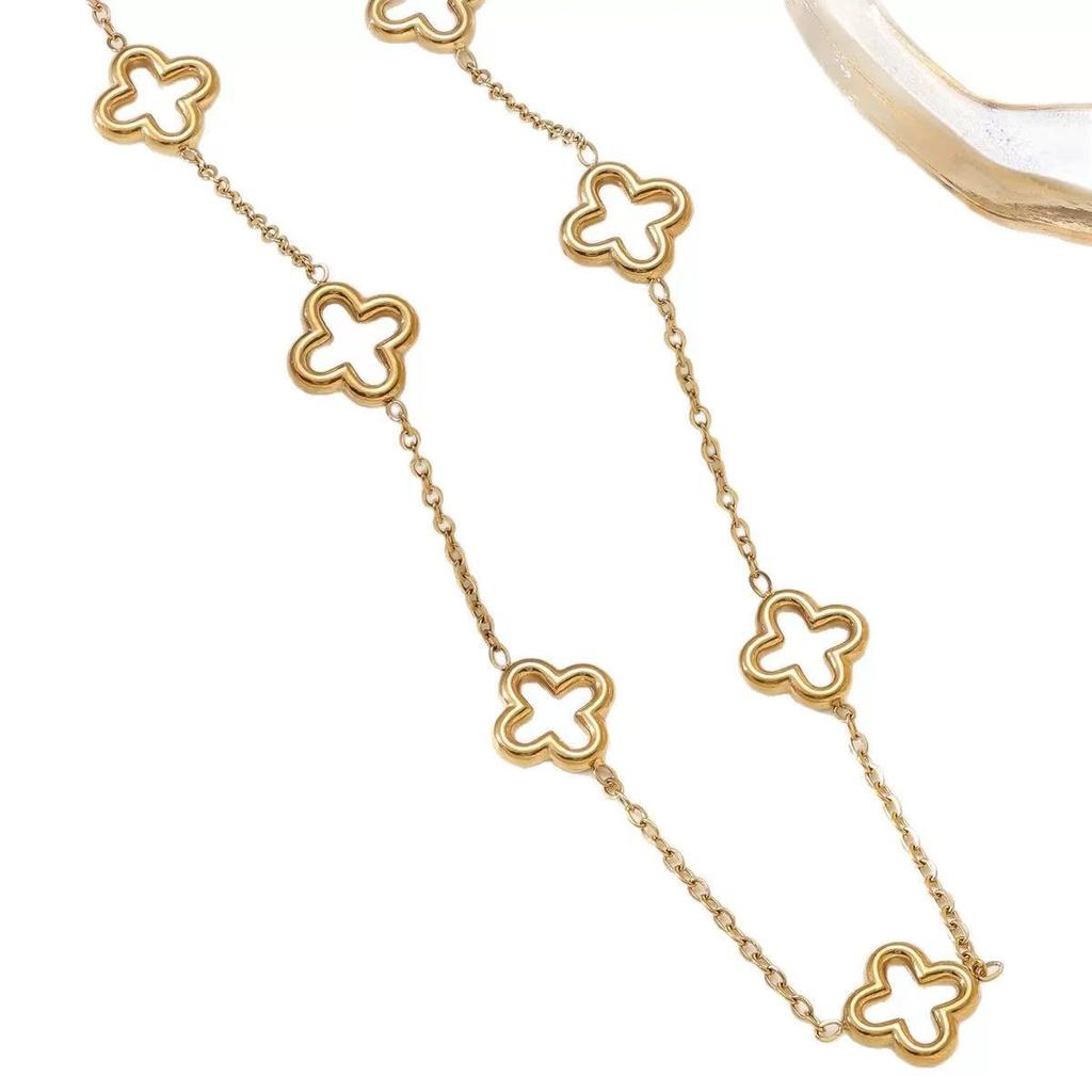 2PCS Five Flowers and Four Leaf Clover Necklace for Advanced Girls, Bracelet, Earring Set