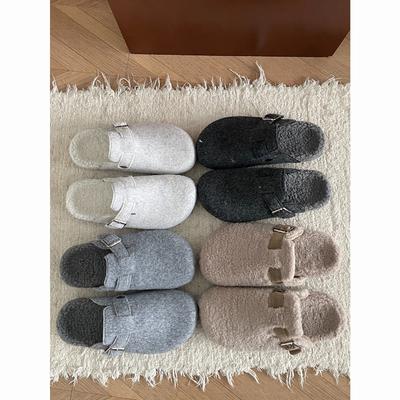 Jinmi Autumn and Winter New Thick-bottomed Warm Boken Slippers Belt Buckle Outer Wear Fluff Drag Versatile Fairy Wind