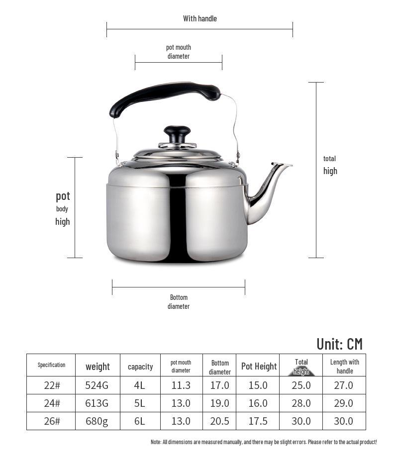 

Чайник из нержавеющей стали большой емкости со свистком - Утолщенный, Бытовой подарочный предмет 201 whistling kettle