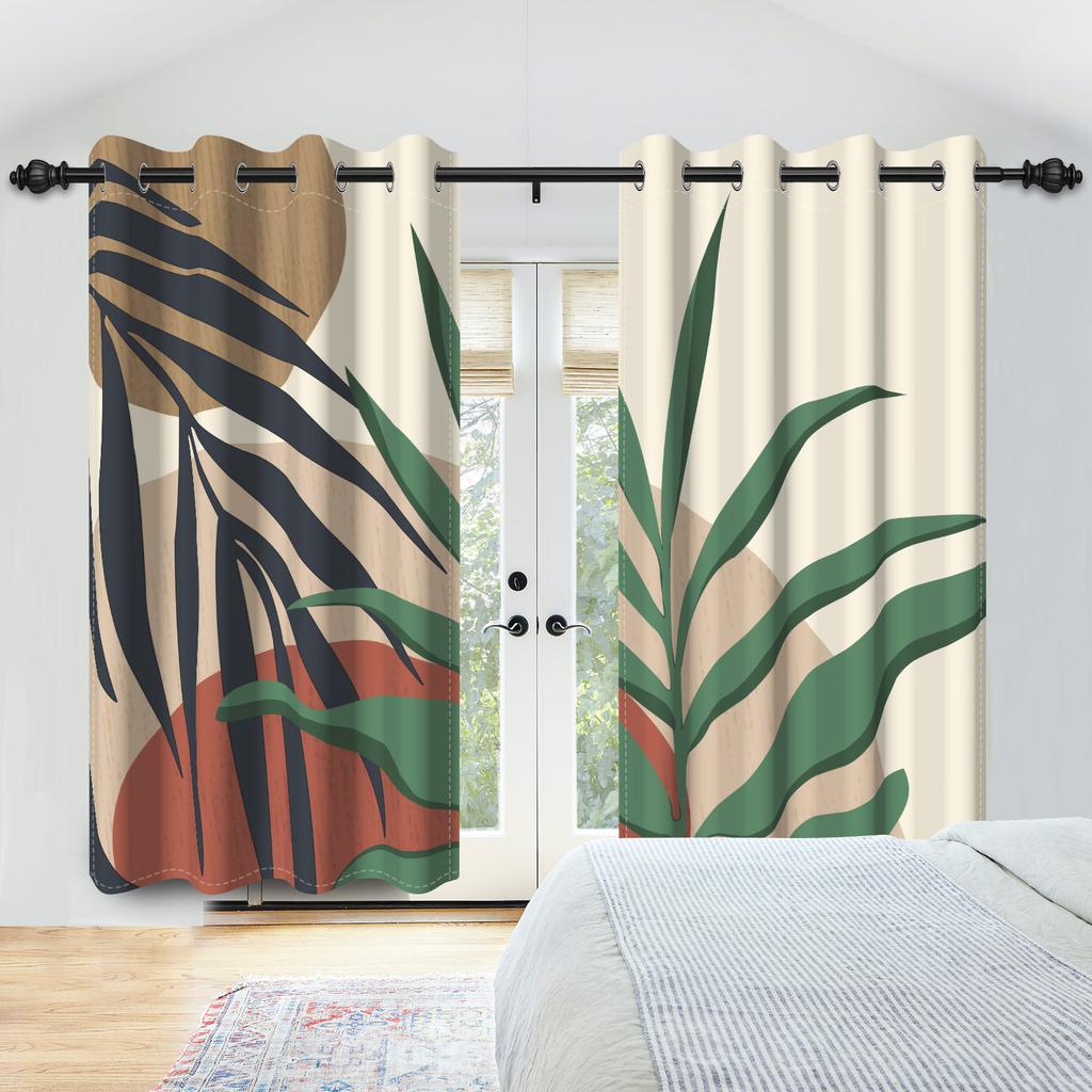 Boho Tropisches Blattmuster Vorhänge Erdtöne Palmenblatt Bedruckte Vorhänge Für Wohnzimmer Schlafzimmer Küche Verdunkelnde Fensterbehänge
