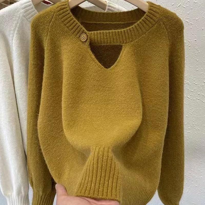 Autumn and winter new sweater women's lazy style retro hollow knitted sweater with gentle bottoming shirt top