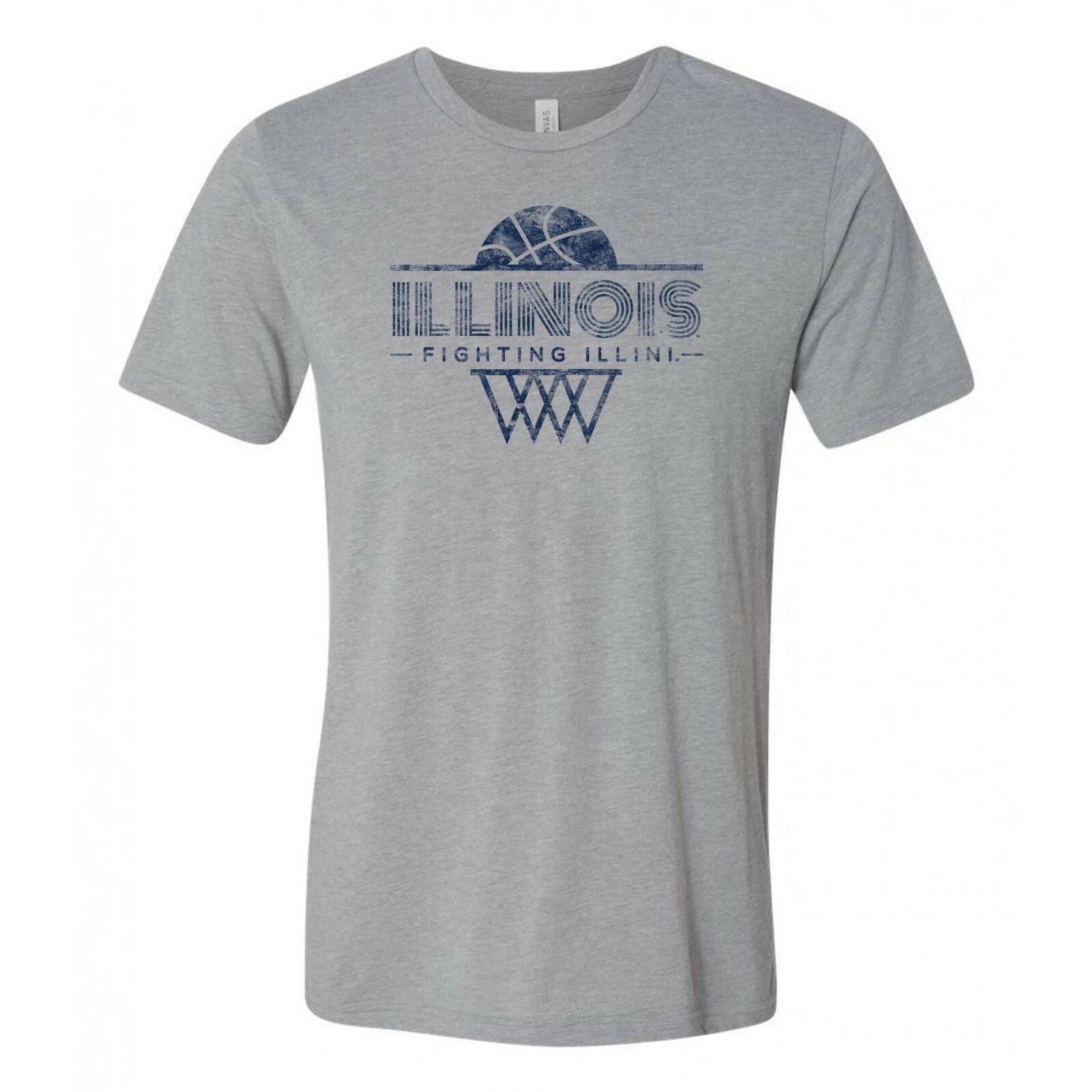 Illinois Fighting Illini Oblique Hoop - Sports Triblend T-Shirt - Athletic Grey M