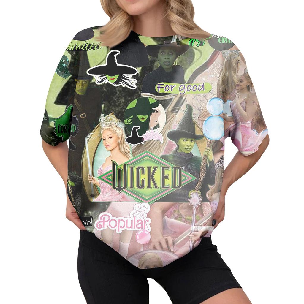 Women's Casual Printed T-shirt Round Neck Pullover Short Sleeve Top