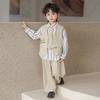 Boys Glitter Irregular Vest Suit 4-Piece Set Striped Shirt Pants Tie Kids Formal Outfit for Wedding Birthday Party Performance 2-12Y
