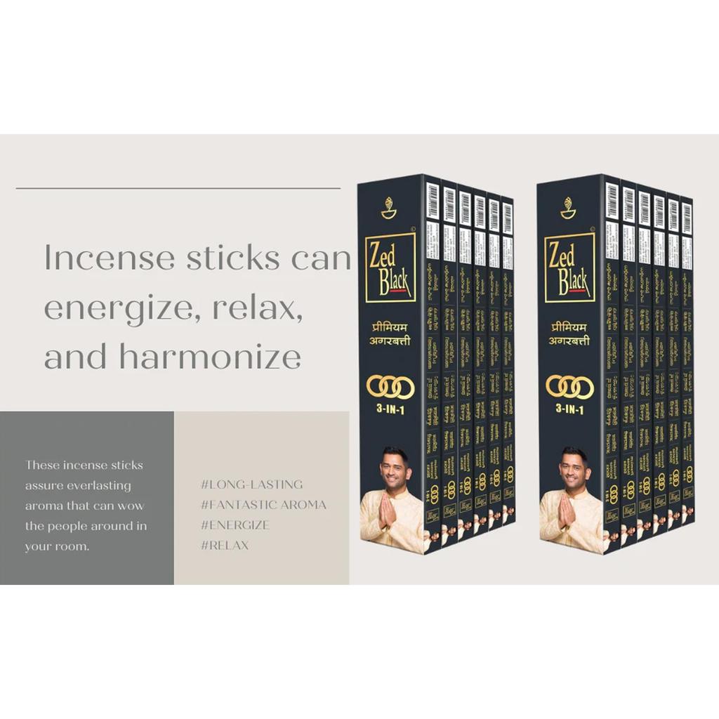 Zed Black 3-in-1 Premium Incense Sticks Pack Of 2 Long Lasting Aroma Sticks For Meditation Relaxation And Everyday Fragrance Use 168 Sticks Each