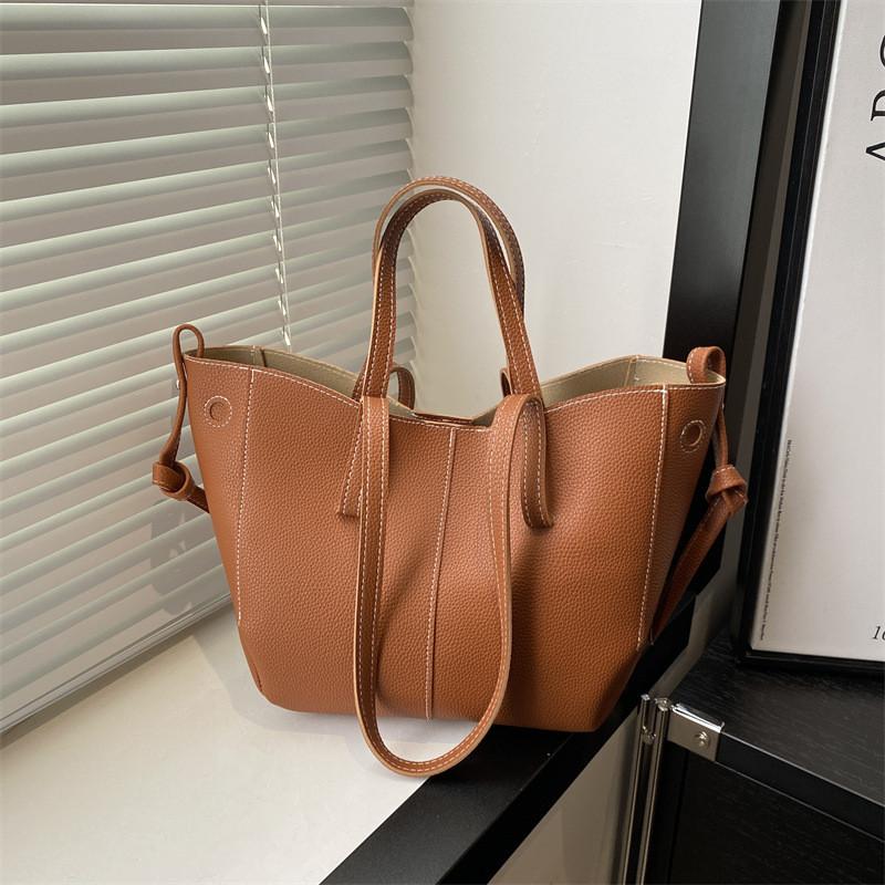 Stylish Large Capacity French Wing Bag With Litchi Texture For Everyday Use