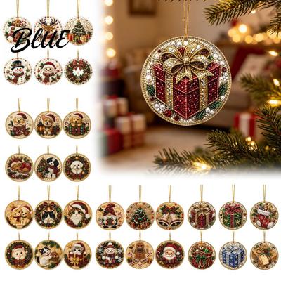Personalized Xmas Hanging Ornaments 6 Pcs Christmas Pearl Art Ornaments 2D Flat Acrylic Holiday Tree Pendant Creative Effect Decoration for