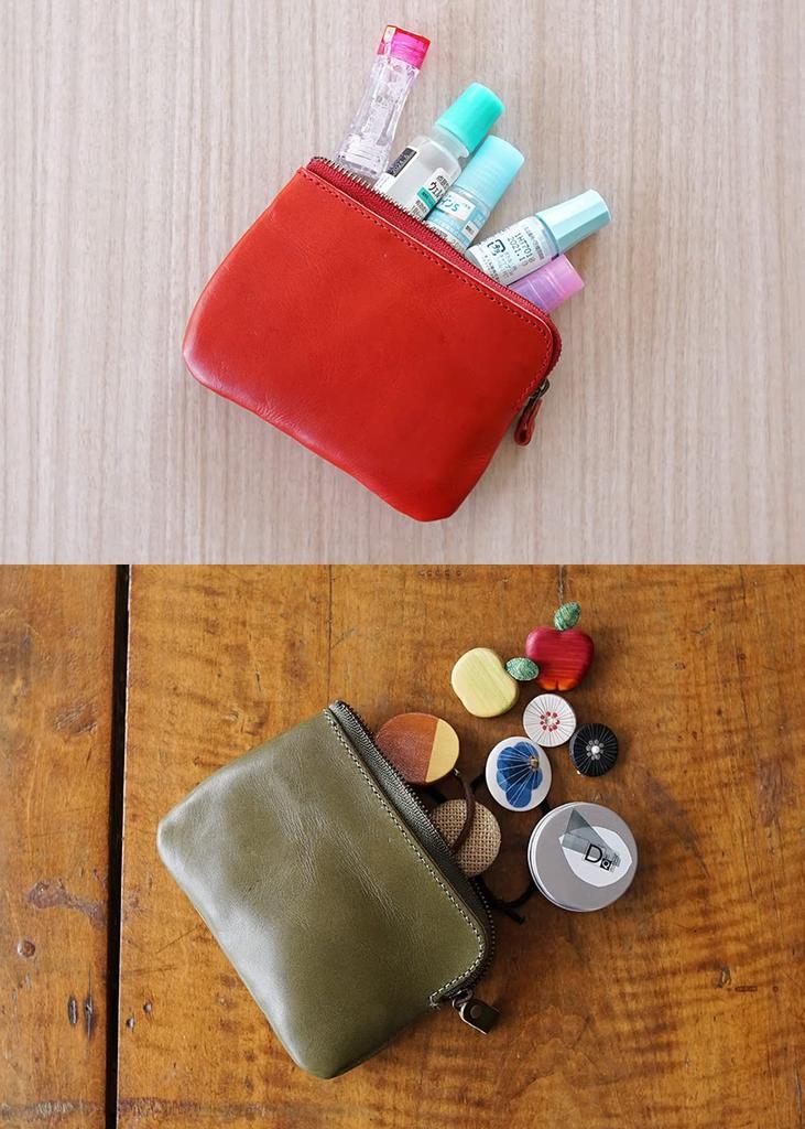 Pote, Feito no Japão, Bolsa de Couro Tochigi, Pequena, Tamanho Mini, para Acessórios, Fones de Ouvido e Cartões, BLPT0084 (Castanho avermelhado)