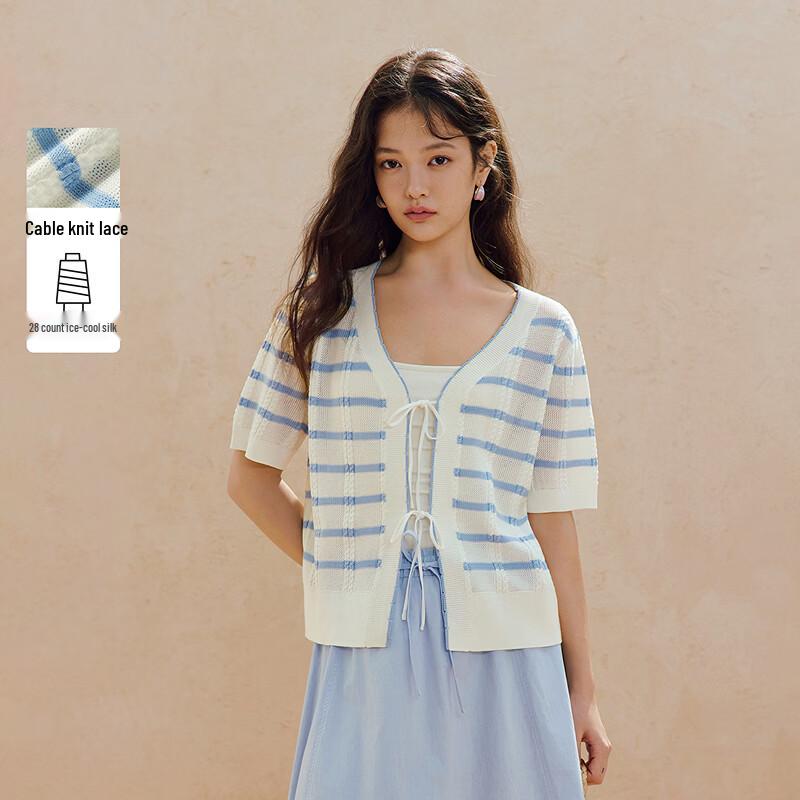 INMAN Women s Cool-Feel Striped Knit Cardigan S