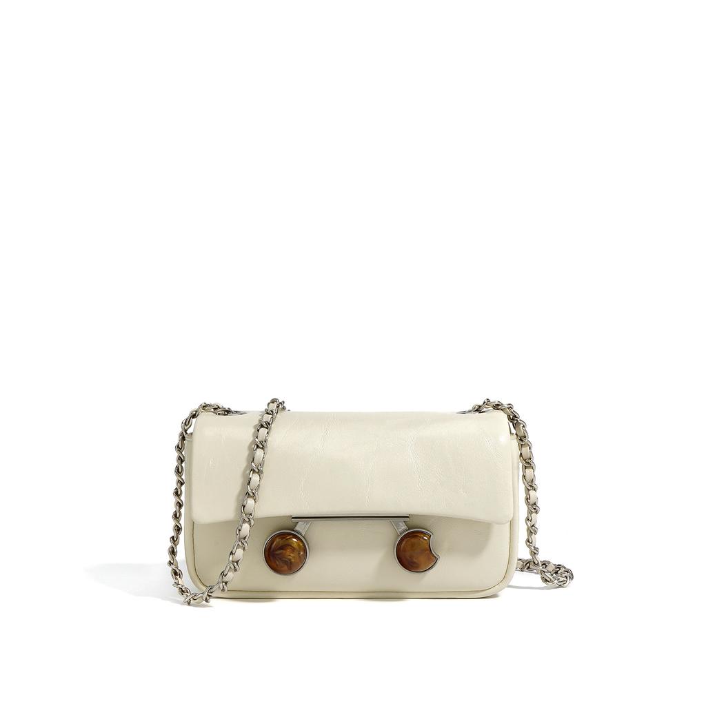 Nowa Niszowa Torba na Ramię Messenger ze Skóry Bydlęcej Prosta Mini Kwadratowa Torba Teksturowana Skóra Łańcuszek