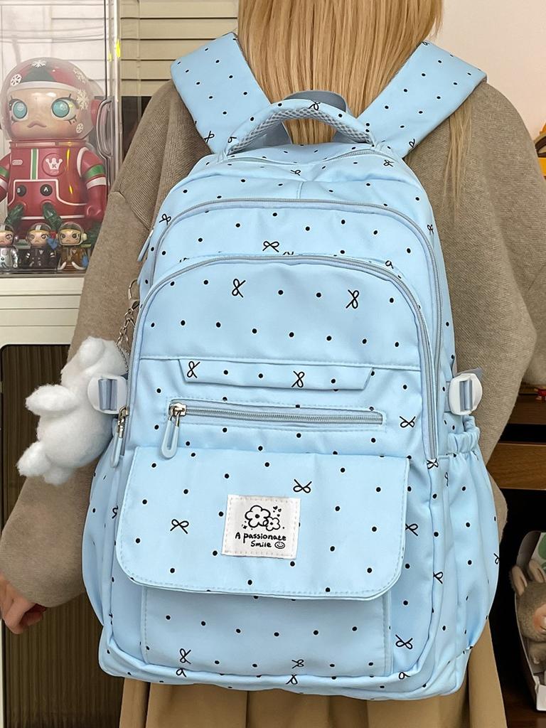 Schulrucksack für Mädchen mit Pünktchen-Schleifen-Design und wasserabweisendem Nylon für den Schulgebrauch