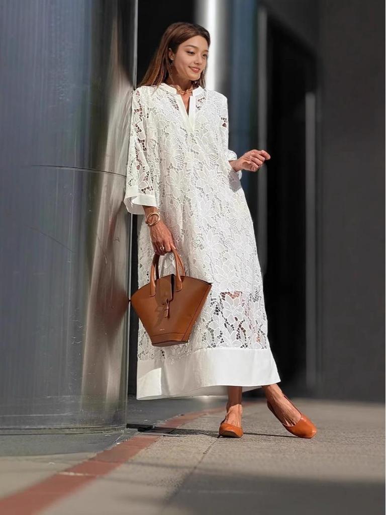 In Stock: New Casual Loose Lace V-Neck Dress Two-Piece Set