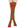 Women's Bowknot Christmas Stockings With Pom-poms Stripes Pattern Knee-high Over-the-knee Socks