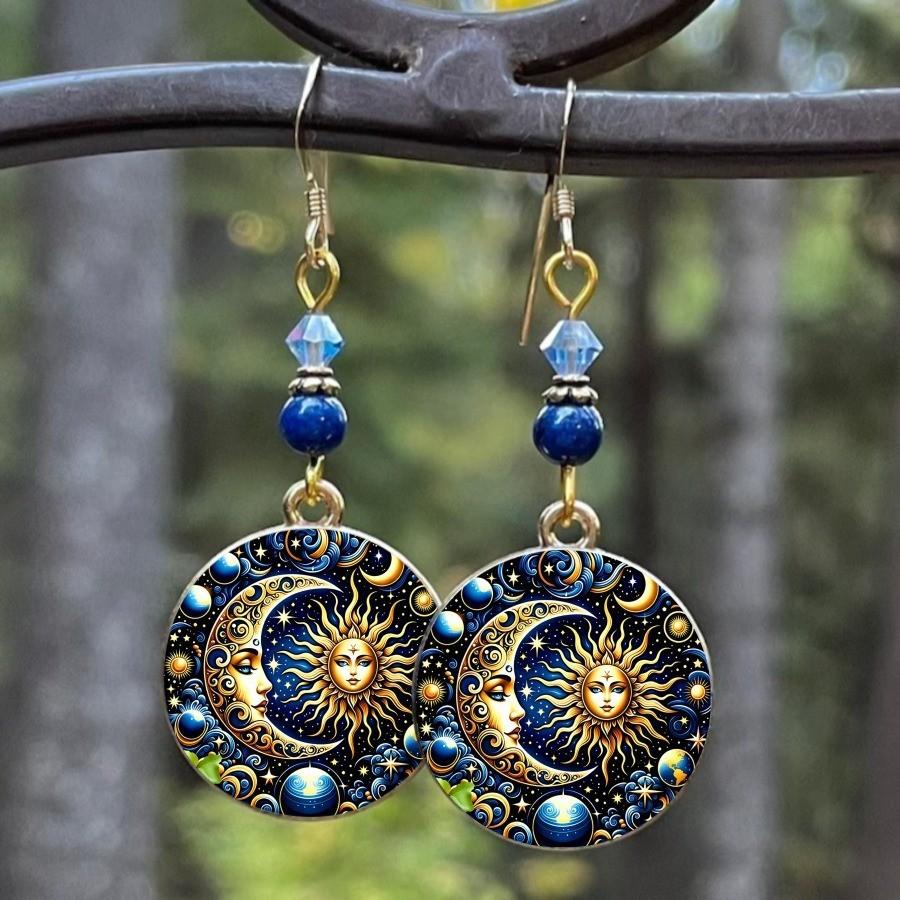 Ethereal Moon And Star Geometric Earrings Handmade For Women Summer Jewelry Accessory