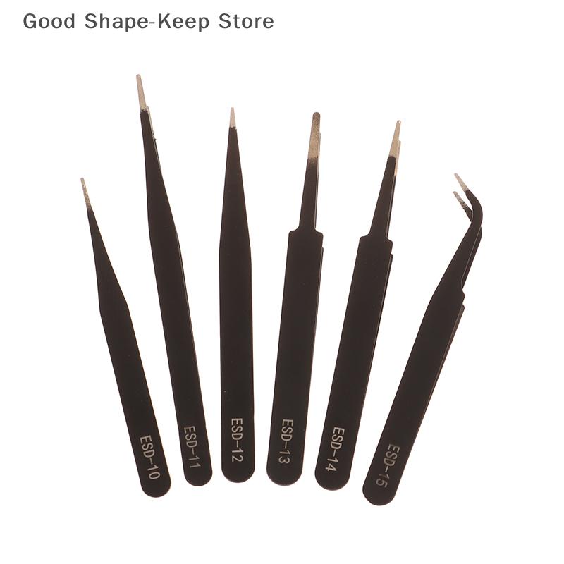 3/6/9PC Precision ESD Anti-static Tweezers Durable Stainless Steel Tool For Electronic Repair And Process Modeling, Bending&St