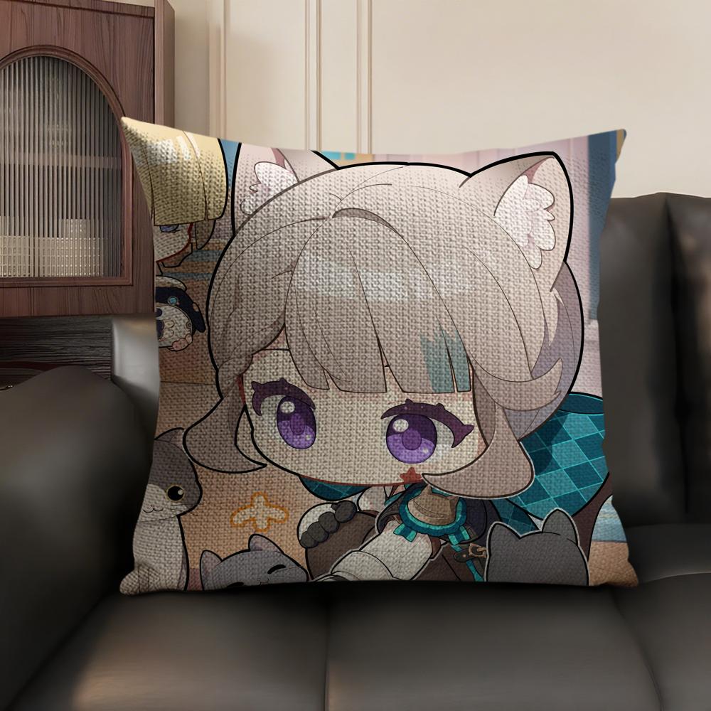 Lynette Cute Genshin Impact Cushion Cover Natural Linen Organic Fabric Double-Sided Printing Sofa Home Decor Gift Pillow Case