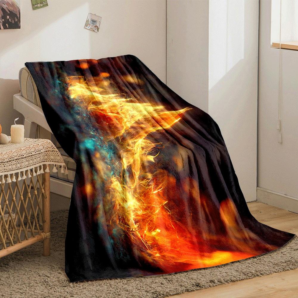 Fiery, Vibrant Bursts of Orange and Yellow Flames with Blue Accents. for All Seasons Blanket Lunch Break Throw Gift