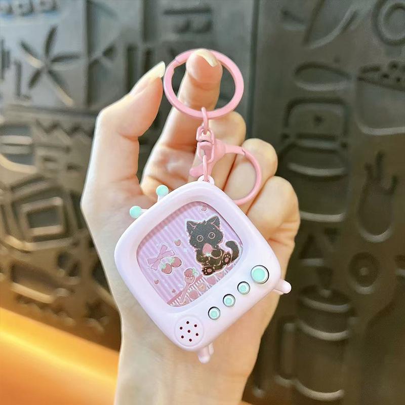 Cartoon Katze Leuchtender TV Schlüsselanhänger: Mini Nachtlicht & Taschenanhänger Geschenk