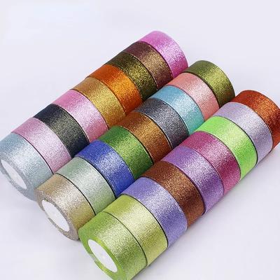 25Yards 40mm Glitter Ribbon Crafts Bow Handmade Gift Wrap Flower Hair Accessories Gift Baking Packaging Color DIY Decorative